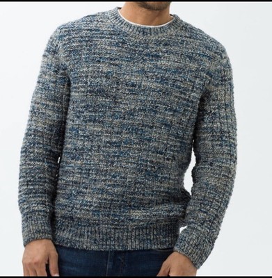 Brax Men s Marled Blue Rick Crew Neck Pullover Wool Blend Sweater 54 US 2XL NEW