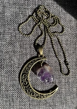 Bohemian Crescent Moon Purple Rock Necklace