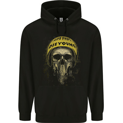 Live Fast Die Young Biker Skull Motorrad Herren 80% Baumwolle Hoodie