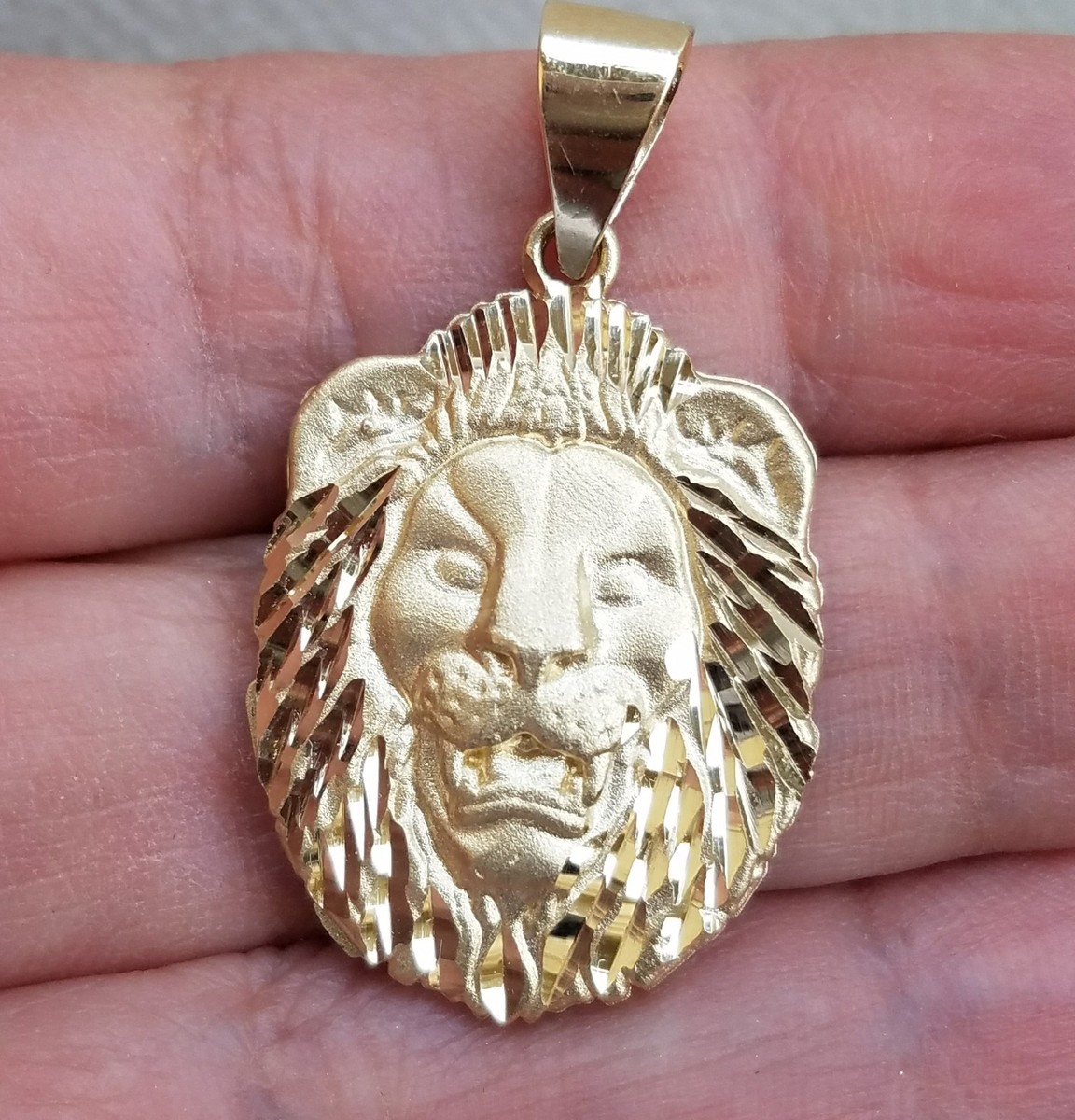 Real 14k Yellow Gold lion Pendant charm inch long - Main Image
