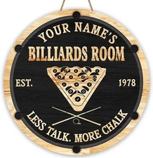 Custom Billiards Room Billiards Club Printed Wood Sign, Pool Room Decor Pub Sign
