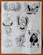 Vintage Military 1970's Tattoo Flash Production Sheet Army, Airborne, USA, Eagle