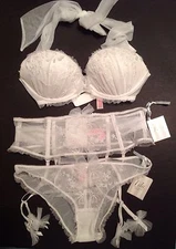 Victoria's Secret I Do Bridal Demi Push Up Bra Panty Set 4 pc White NWT Wedding