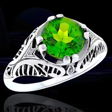 GENUINE 2 CARAT PERIDOT 925 STERLING SILVER ANTIQUE STYLE FILIGREE RING   750