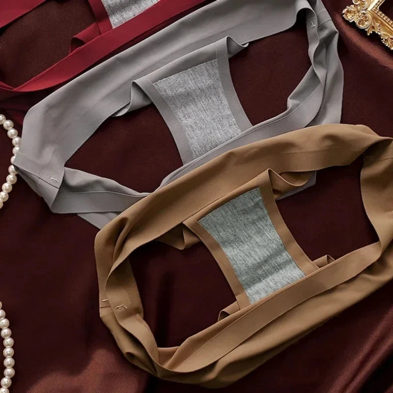 1pc Seamless Panties Ice Silk G-String Ultra Thin Low Waist Briefs Lingerie - Image 3 of 4