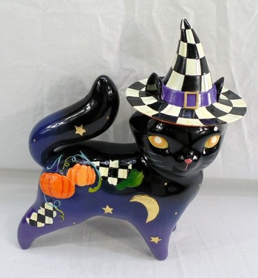 New MacKenzie Childs Fortune Teller Black Cat Halloween Courtly Check 13'' w/Box