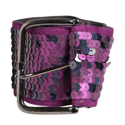 GF FERRE Belt Women Purple Sequined Silver Metal Buckle 80cm / 32in RRP 500usd