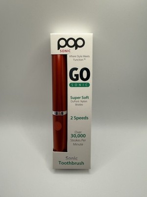 Pop Sonic Go Sonic Super Soft 2 Speed Travel Toothbrush Metallic Red - Brand New