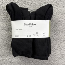 Goodfellow Co Crew Socks Mens Shoe Size 6-12 Black 6 Pairs Moisture Wicking