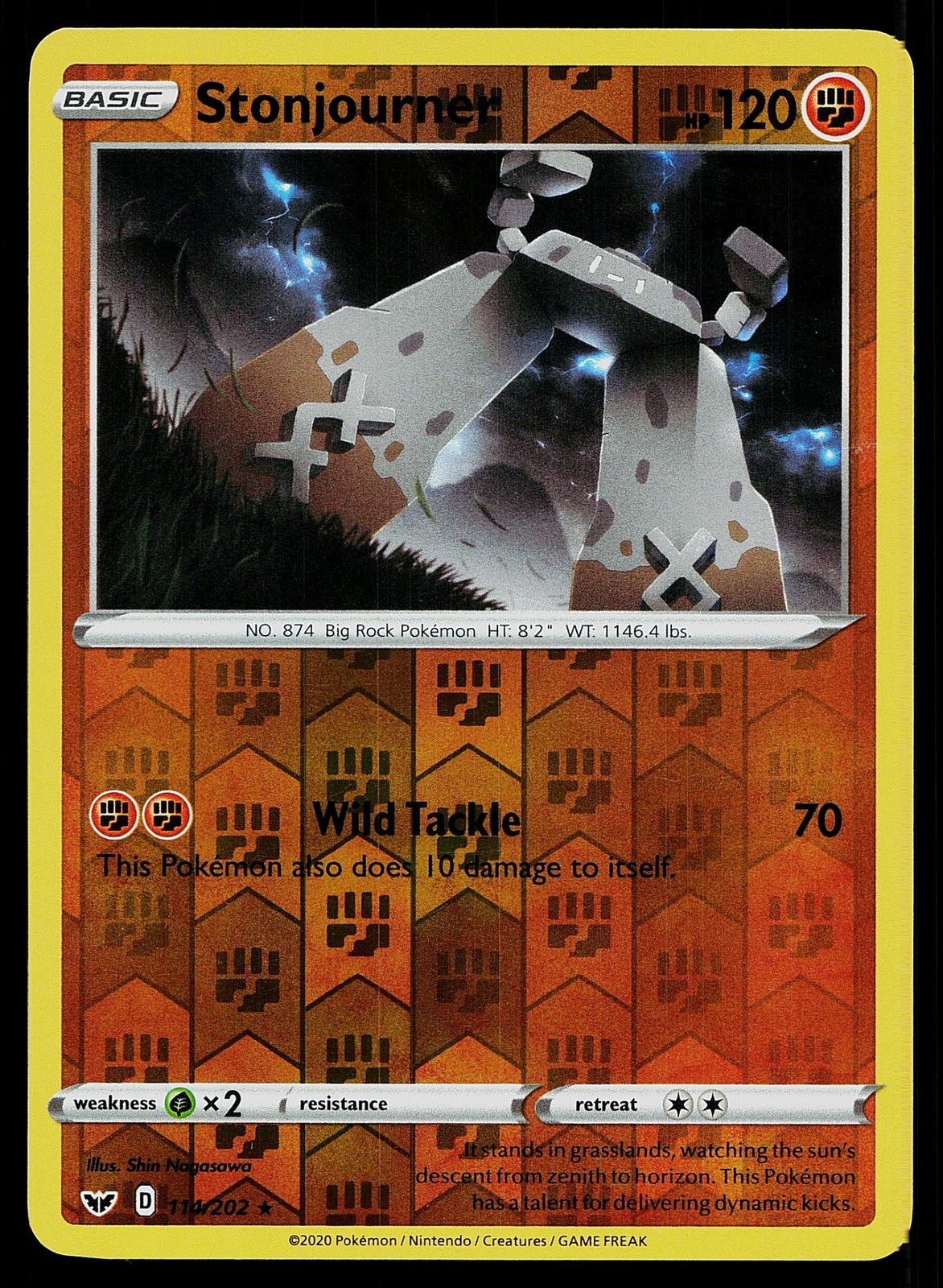 Pokemon Card Sword & Shield Stonjourner 114/202 Rare Reverse Holo