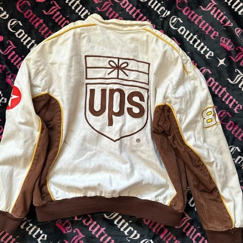Vintage Chase Authentics ups nascar Racing Jacket Off White Brown image 2