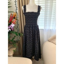 NWT Rokh x GU (Uniqlo) Smocking Camisole Ruffle Dress in Black Floral Women's L