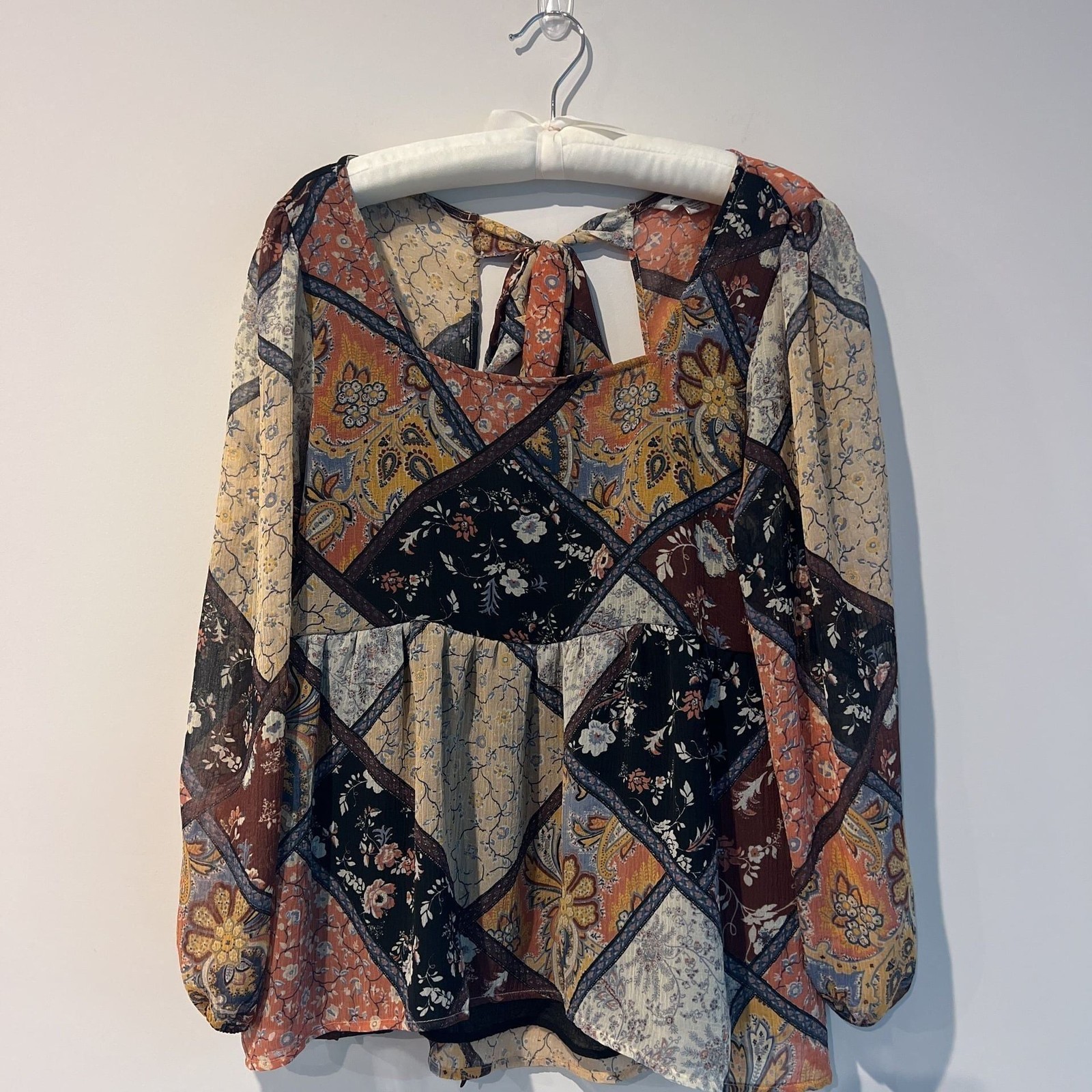 American Eagle Outfitters Women's Square Neck Babydoll  Boho Patchwork Blouse