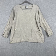 Match Point Linen Tunic Top Womens Size M Lagenlook Coastal Luxe Scandinavian