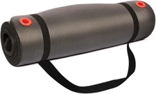 Body Sport 1/2 Inch Non-Slip Exercise Mat with Carry Strap for 56-Inch, Black 