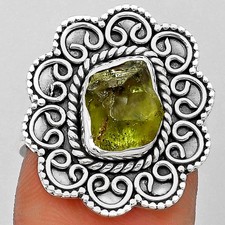 Filigree - Natural Peridot Rough 925 Sterling Silver Ring s.7 Jewelry R-1337
