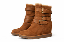 Braune Textil Wedge Stiefeletten 39 Winter Gefüttert 10 cm