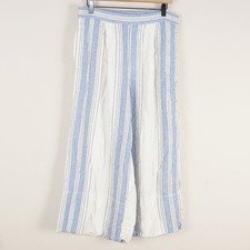 Banana Republic Factory Linen Blend Wide Leg Cropped Ivory Blue Pants Sz M