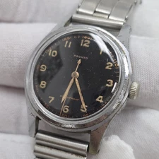 Vintage WW2 Pronto Military Mens Mechanical Wrist Watch RUNS Black Dial Swiss