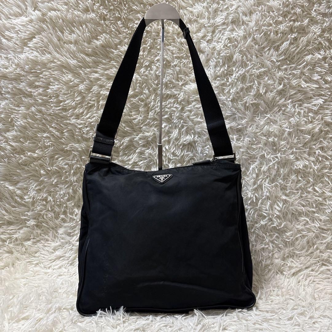 Prada Triangle Logo Shoulder Bag Black Nylon Authentic thumbnail 2