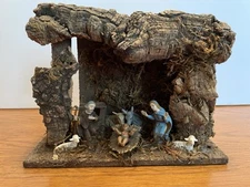 Vintage Italian Nativity Manger Scene Wood Moss Crèche 7 Piece
