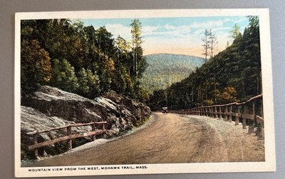 Postcard 1920s Linen Mohawk Trail MA Mountain View West Road Scene