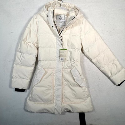 Alpine Design Dream Feather Down Puffer Parka Jacket Womens L Off White Belted
