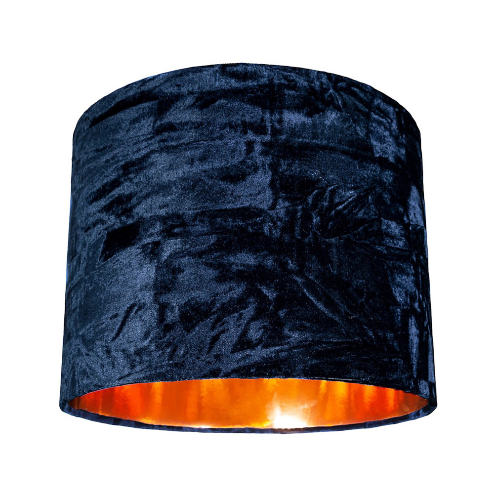 Modern Navy Crushed Velvet 8"" Table/Pendant Lampshade with Shiny Copper Inner...