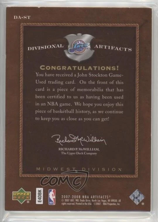 2007-08 Upper Deck Artifacts Divisional Red /29 John Stockton #DA-ST Patch HOF - Image 2 of 2