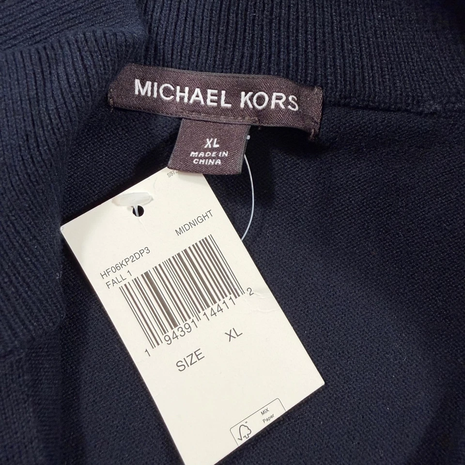 Suéter tejido con hombros de nailon Michael Kors XL azul marino con cremallera de cuarto para hombre Foto 2 de 4