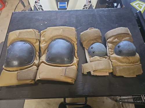 Tactical Knee/elbow Pads Coyote Hard Shell Caps Adjustable Padded Set. Lot#1