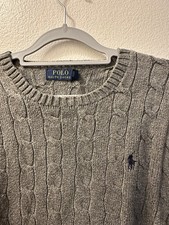 Polo Ralph Lauren Cotton Cable-Knit Gray Crew Neck Men's Pullover Sweater L