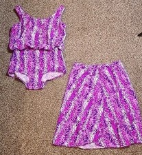 Vintage Swimsuit Purple Floral One Piece Separate Skirt Bra Sz 16 L