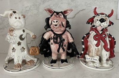 Blue Sky Clayworks Heather Goldminc Halloween Tea Light LOT Dog Pig  