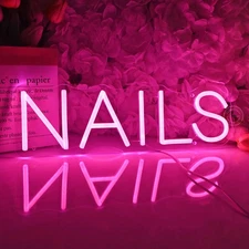 NAILS Neon Sign Light Pink Nails Spa Beauty Salon Studio Wall Art Decor Sign ...