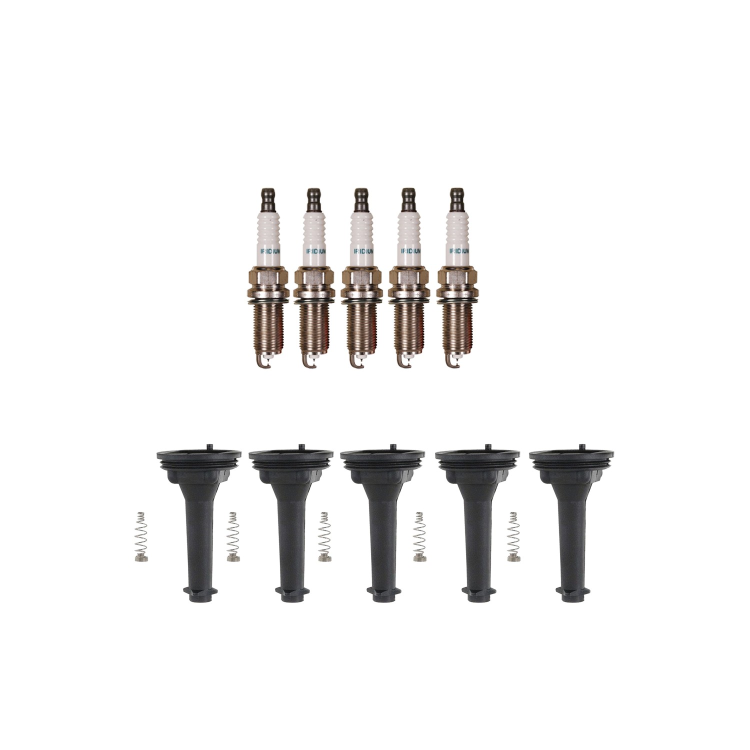 Denso 5 Iridium Spark Plugs and Denso 5 Coil Boots Kit for Volvo S60 XC70 L5