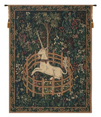 Unicorn In Captivity (With Border) Belgian Woven Tapestry Wall Art Hanging