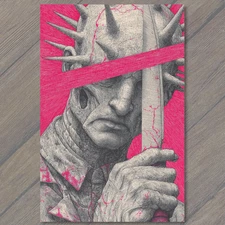 Art Print Spiked Warrior Pink Background Sword Graphic Horror Concept