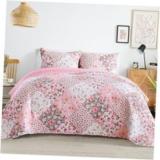 Reversible Patchwork Quilts Full Queen Size, Full/Queen 96"x92" Pink