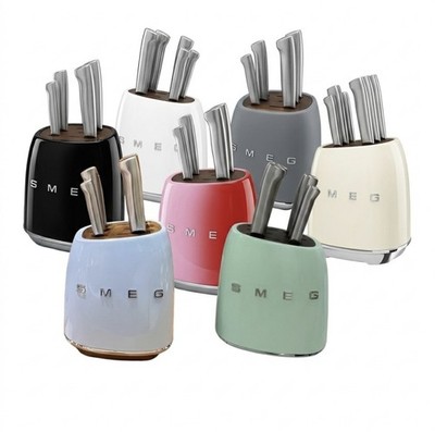 SMEG Stainless Steel 7-Piece Knife Block Set Multicolor