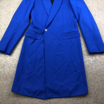Balenciaga Coat Womens 44 Blue Wool Overcoat Long Single Breasted