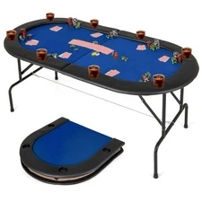 8 Players Poker Table w/ 8 Cup Holders & Comfy Armrests Smooth Felt Surface