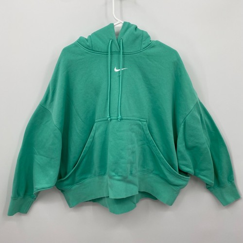 Nike Women's Oversized Long Sleeve Hoodie Pullover Logo Solid Green Size L