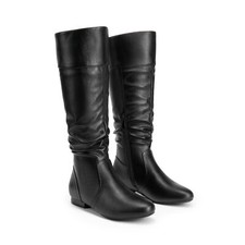 Black Faux Leather Knee High Boots for Women for sale
