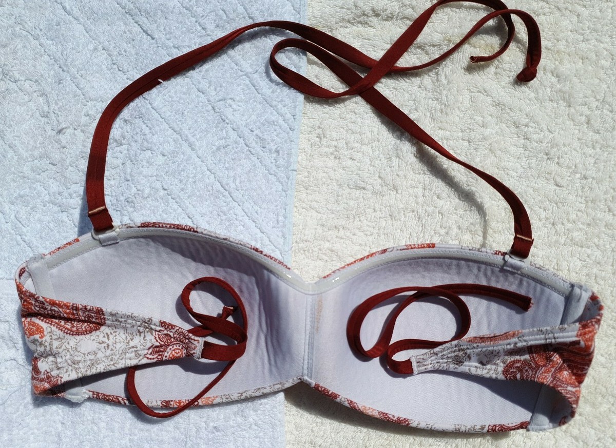 Lindex Halterneck Size 12 Red N White Mix Bandeau Bikini Top UK