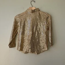 Gold Sequin Long-Sleeve Top With Zipper Closure