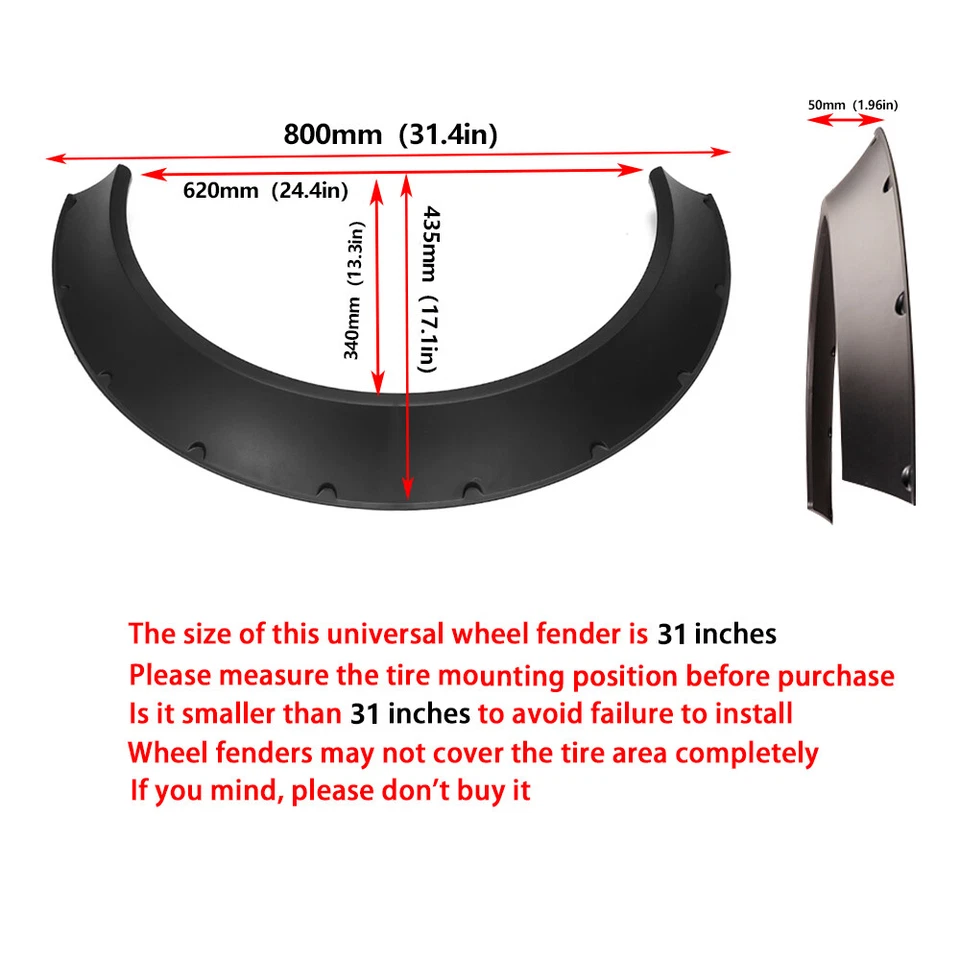 4X 31" For Volkswagen Jetta Universal Fender Flares Wheel Arches Wide Body Kit - Image 2 of 4