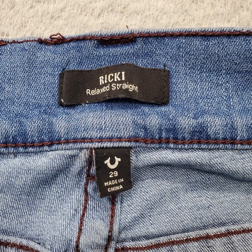 Jeans True Religion Ricki donna taglia 29 blu navy gamba dritta vestibilità rilassata orlo sfilacciato - Foto 6 di 9