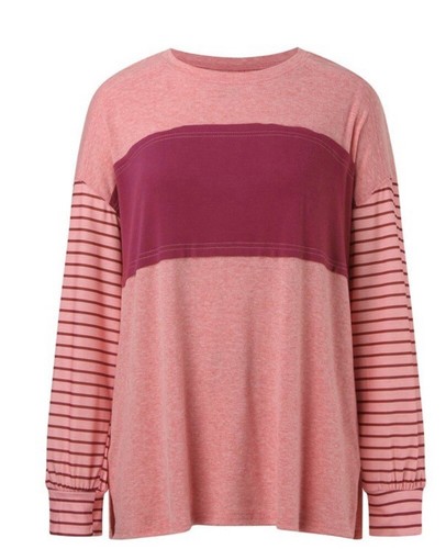 Langarmshirt Pullover Damen XL rosa gestreift Freizeit Color Block - Bild 7 von 11