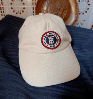 Thomas Burberry TB 1835 Cotton Cap Vintage Hat Beige Logo Medium